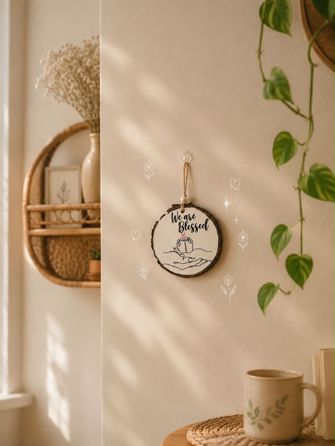 Handcrafted "We are blessed" Baby Announcement Wall Hanging