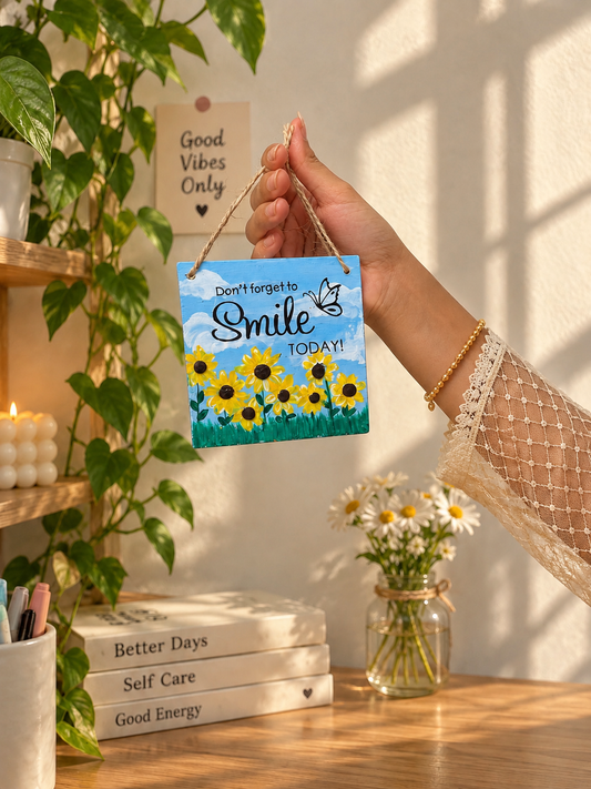 Don’t Forget to Smile – Hand-Painted Wall Hanging 🌻