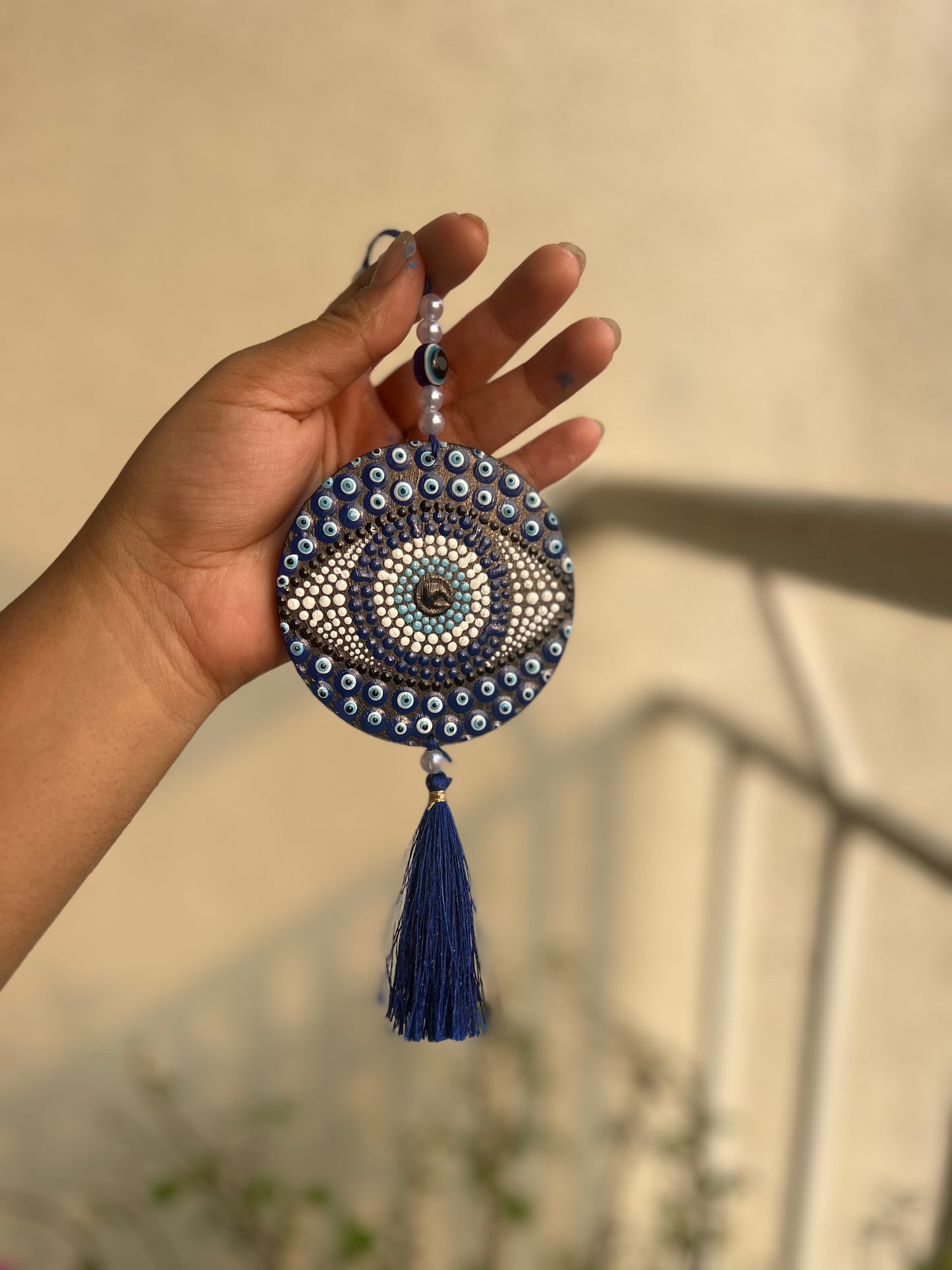 Mandala Evil Eye Car Charm | Protective Mirror Hanging with Tassel