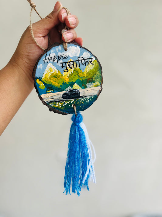 Happie Musafir Hand-Painted 4-Inch Hanging – Travel Car Charm & Wall Art Gift