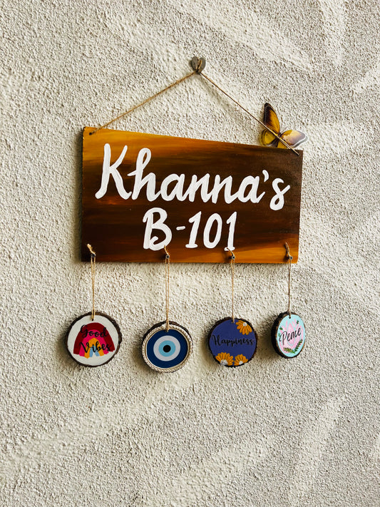 Custom Wooden Name Plate with House Number | Rustic Home Entrance Deco