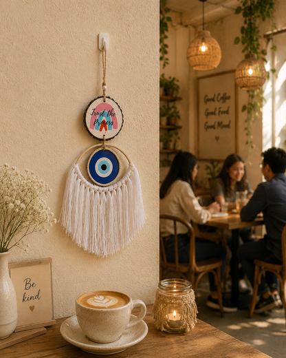 Trust the process evil eye macramé charm