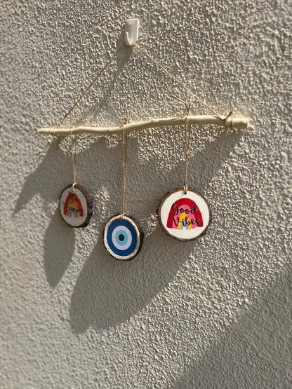 Good Vibes & Evil Eye Protection | Set of 3 Wooden Wall Hangings