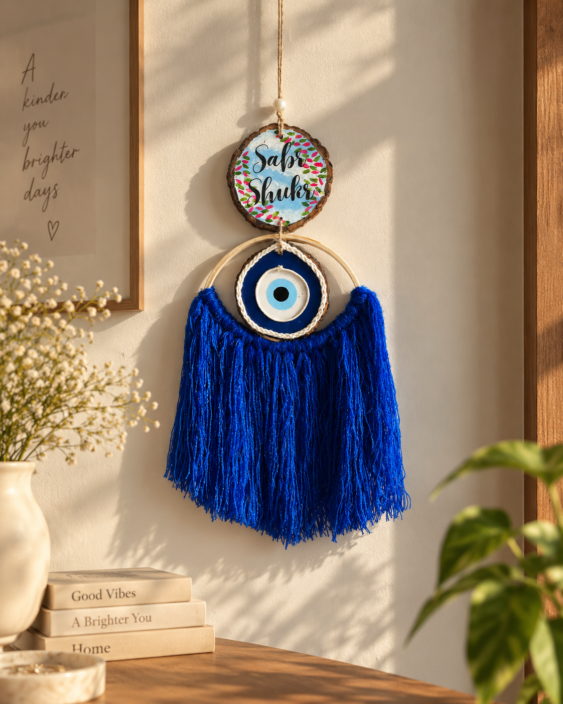 Sabr Shukr Evil Eye Macramé (dark blue) Hanging