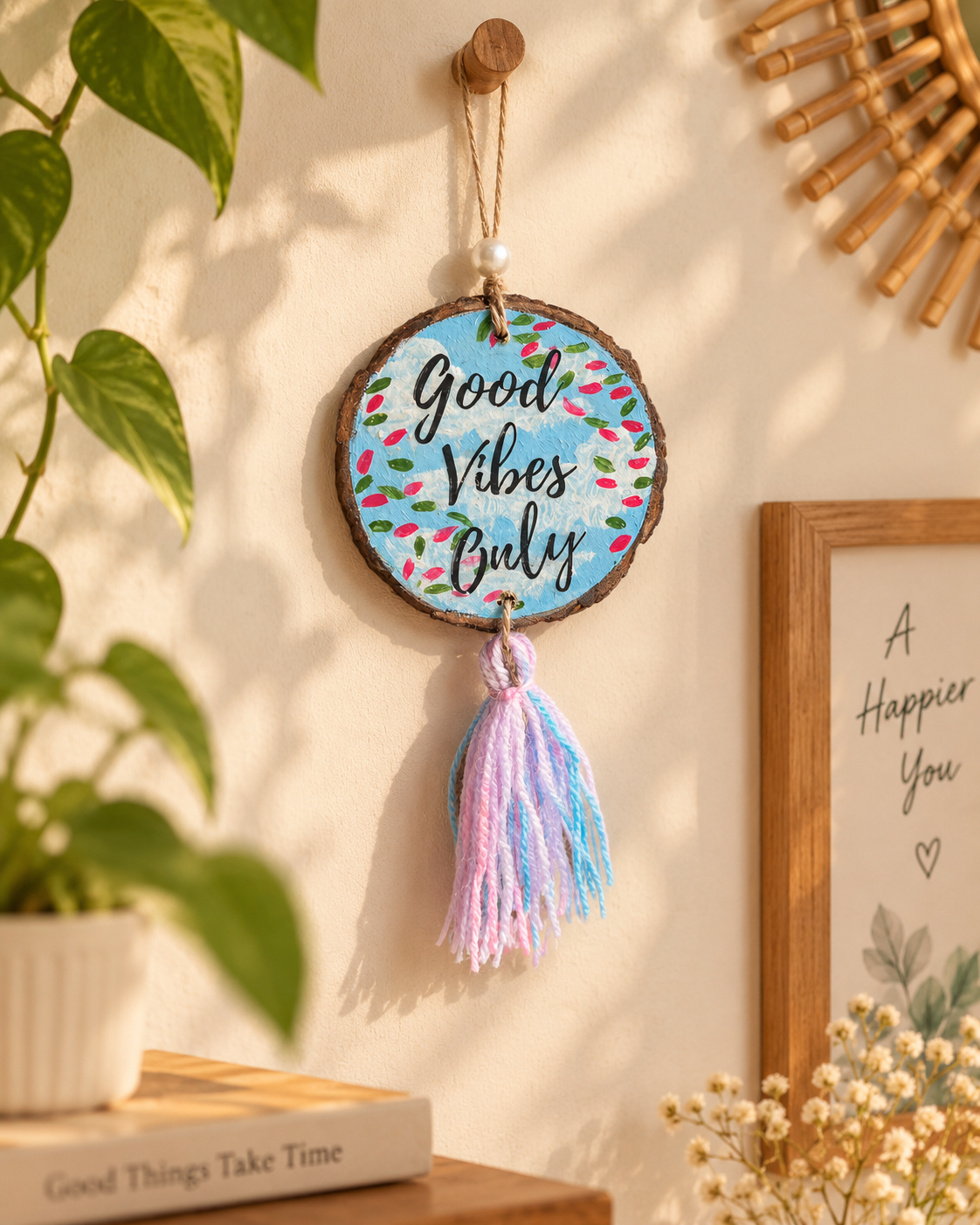 Good Vibes Only – Handmade Floral Wooden Hanging