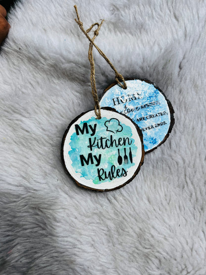 "My kitchen My rules" Handcrafted Wooden Wall Hanging