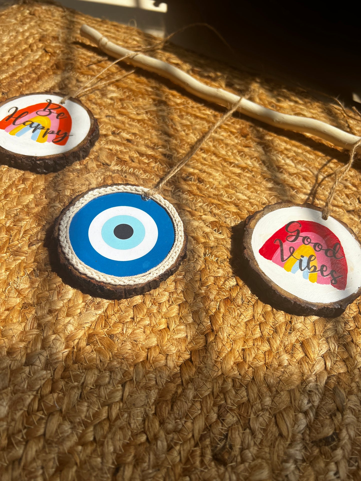 Good Vibes & Evil Eye Protection | Set of 3 Wooden Wall Hangings