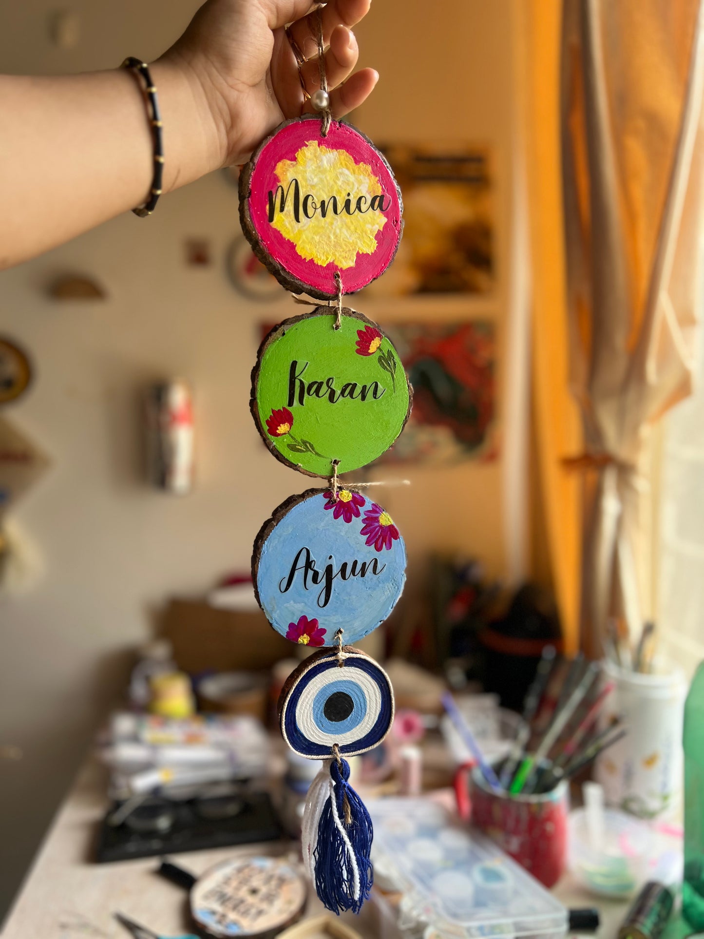 Personalized Family Name Vibrant Wall Hanging – Custom Nameplates with Evil Eye (Copy)