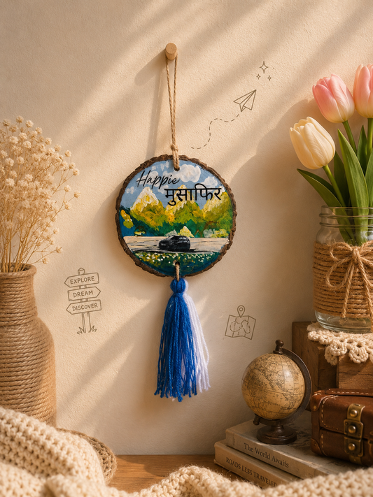 Happie Musafir Hand-Painted 4-Inch Hanging – Travel Car Charm & Wall Art Gift