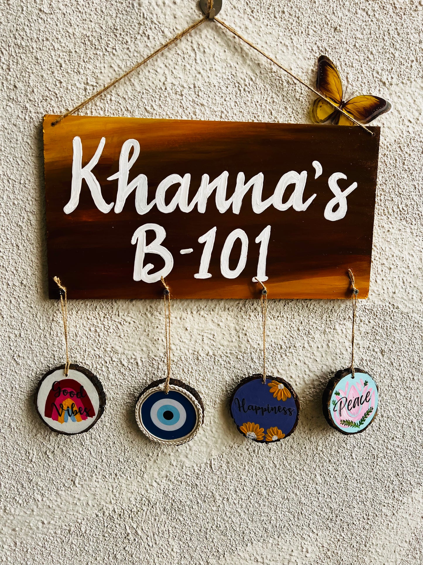 Custom Wooden Name Plate with House Number | Rustic Home Entrance Deco