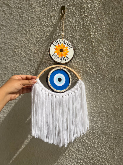 Personalized Evil Eye Woven Hanging | Custom Name Macrame Wall Art