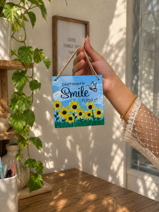 Don’t Forget to Smile – Hand-Painted Wall Hanging 🌻