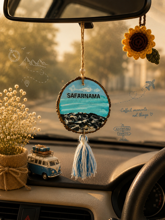 Safarnama Handcrafted 3.5-Inch Hanging – Travel Car Charm & Wall Art Gift