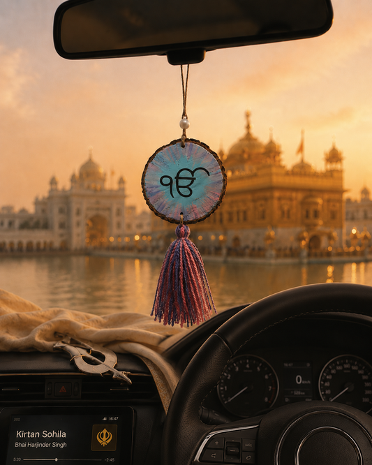 Hand-Painted 'Ek Onkar & Nirbhau Nirvair' Car Charm