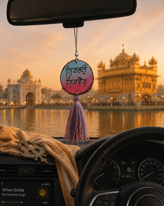 Hand-Painted 'Ek Onkar & Nirbhau Nirvair' Car Charm