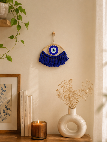 Blue little evil eye with macrame