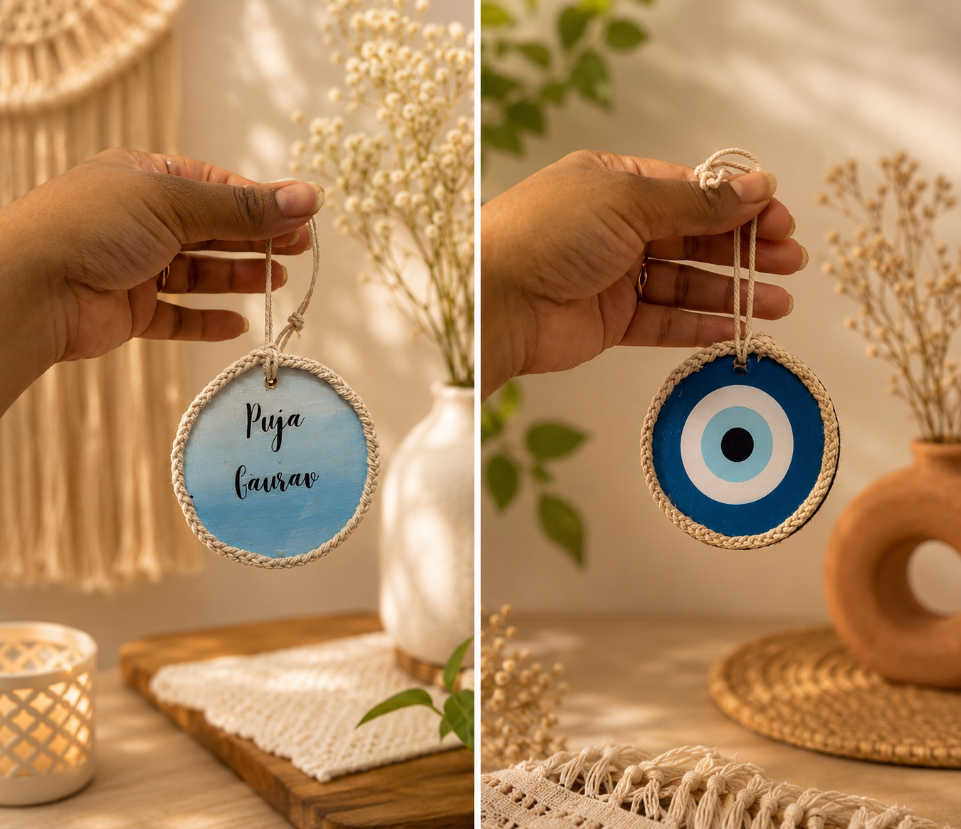 Evil eye and Customised name car charm