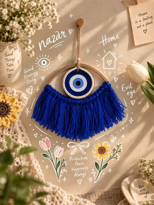 Dark Blue evil eye with macrame