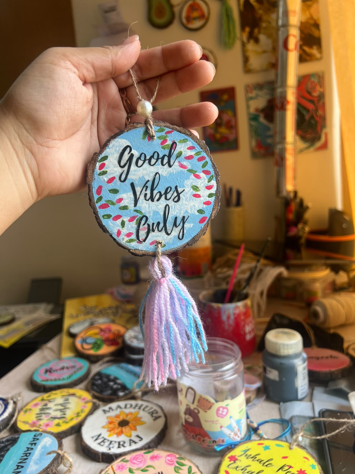 Good Vibes Only – Handmade Floral Wooden Hanging