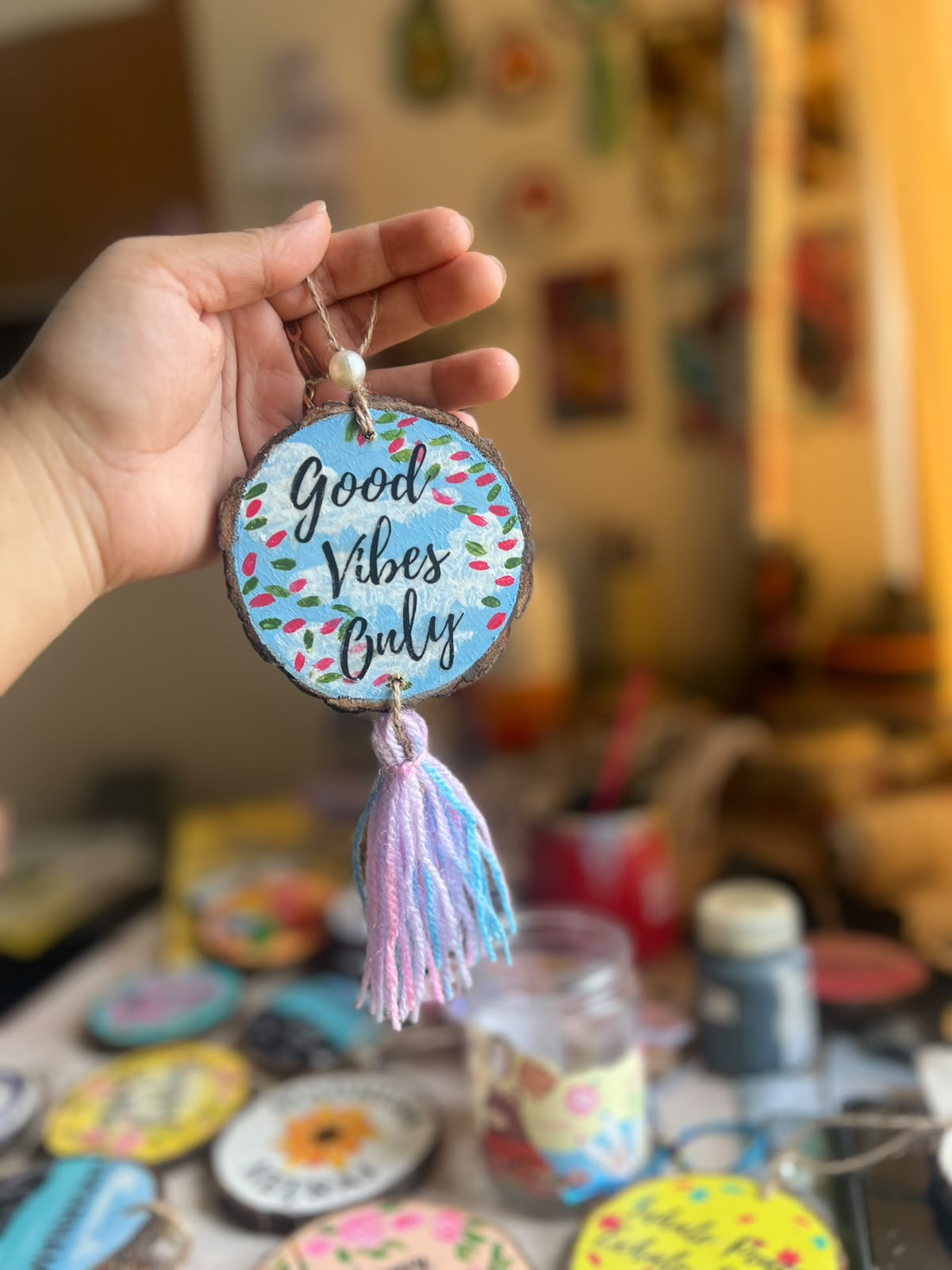 Good Vibes Only – Handmade Floral Wooden Hanging