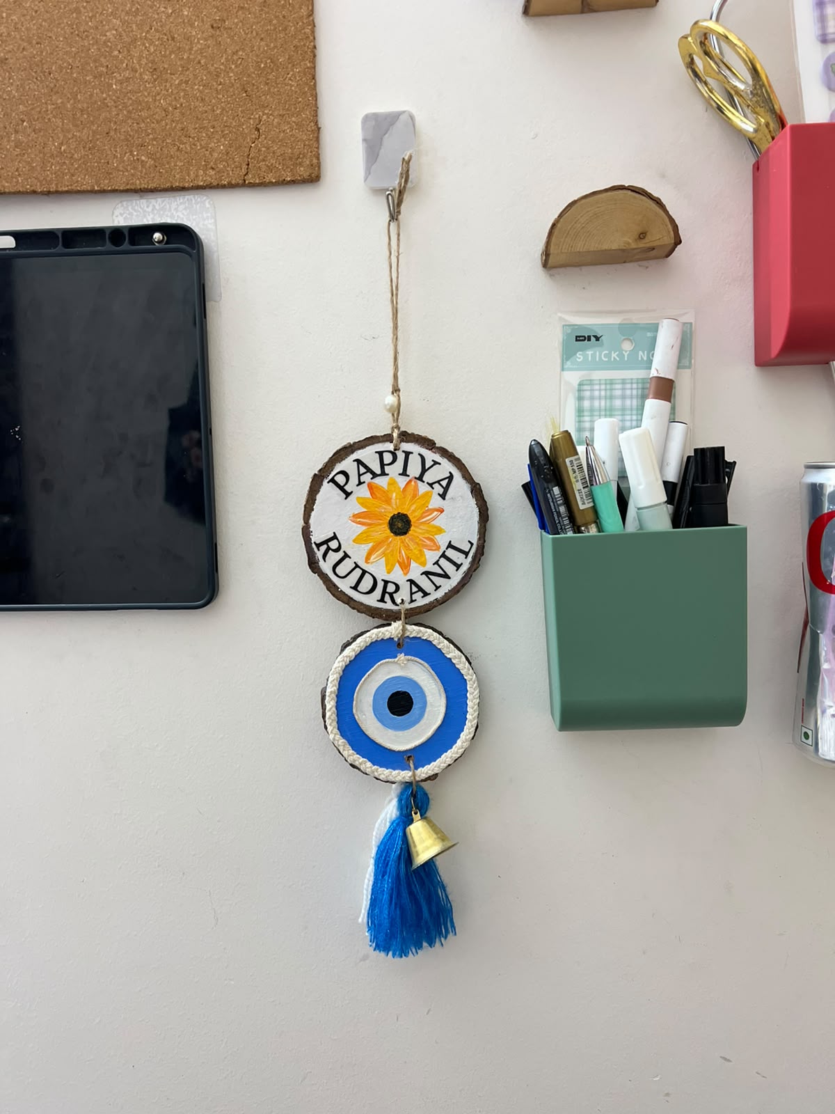 Personalized Name & Evil Eye Hanging – Handmade Wooden Décor
