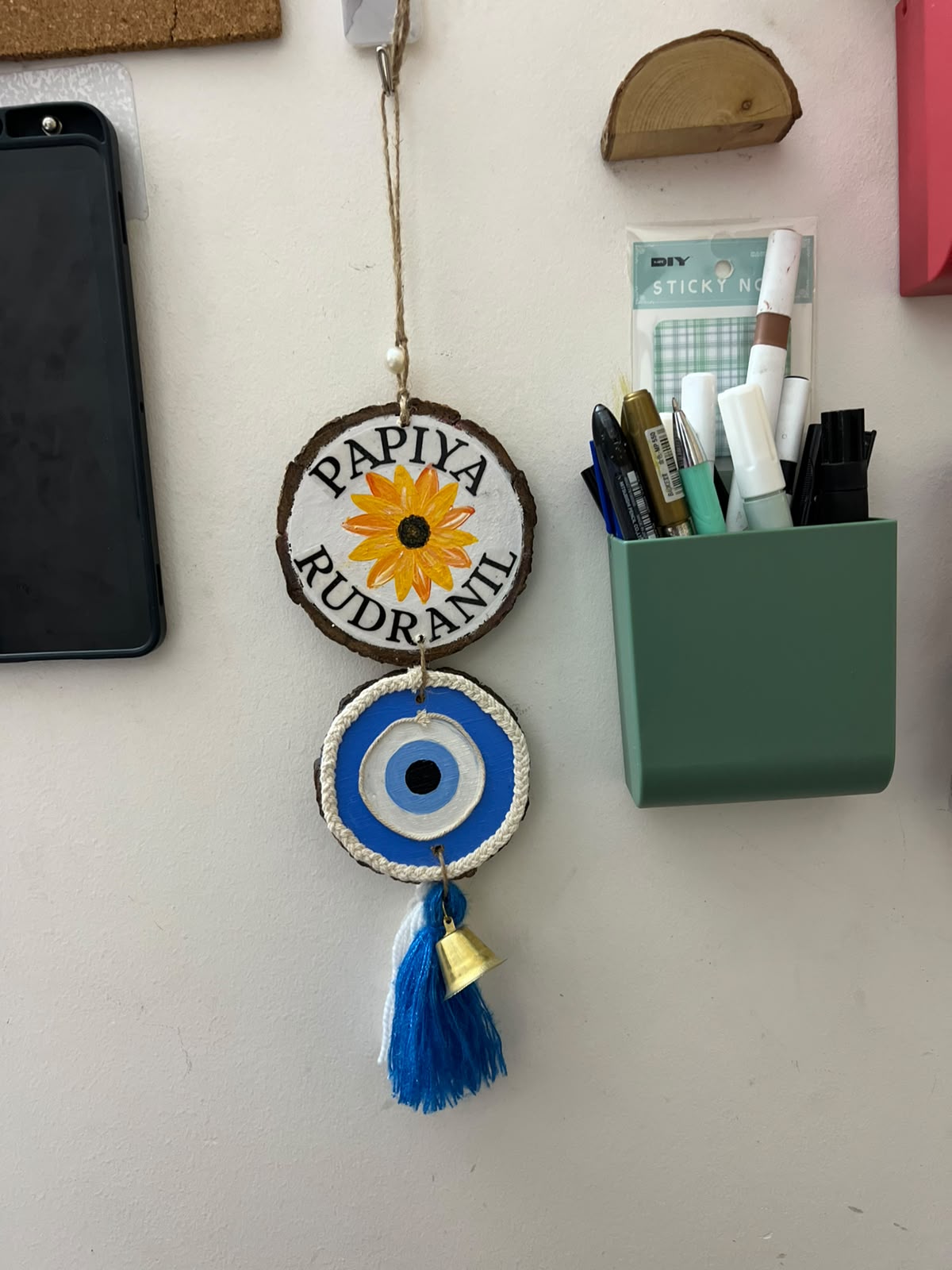Personalized Name & Evil Eye Hanging – Handmade Wooden Décor