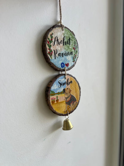 Customized Couple & Pet Wooden Hanging 🐾