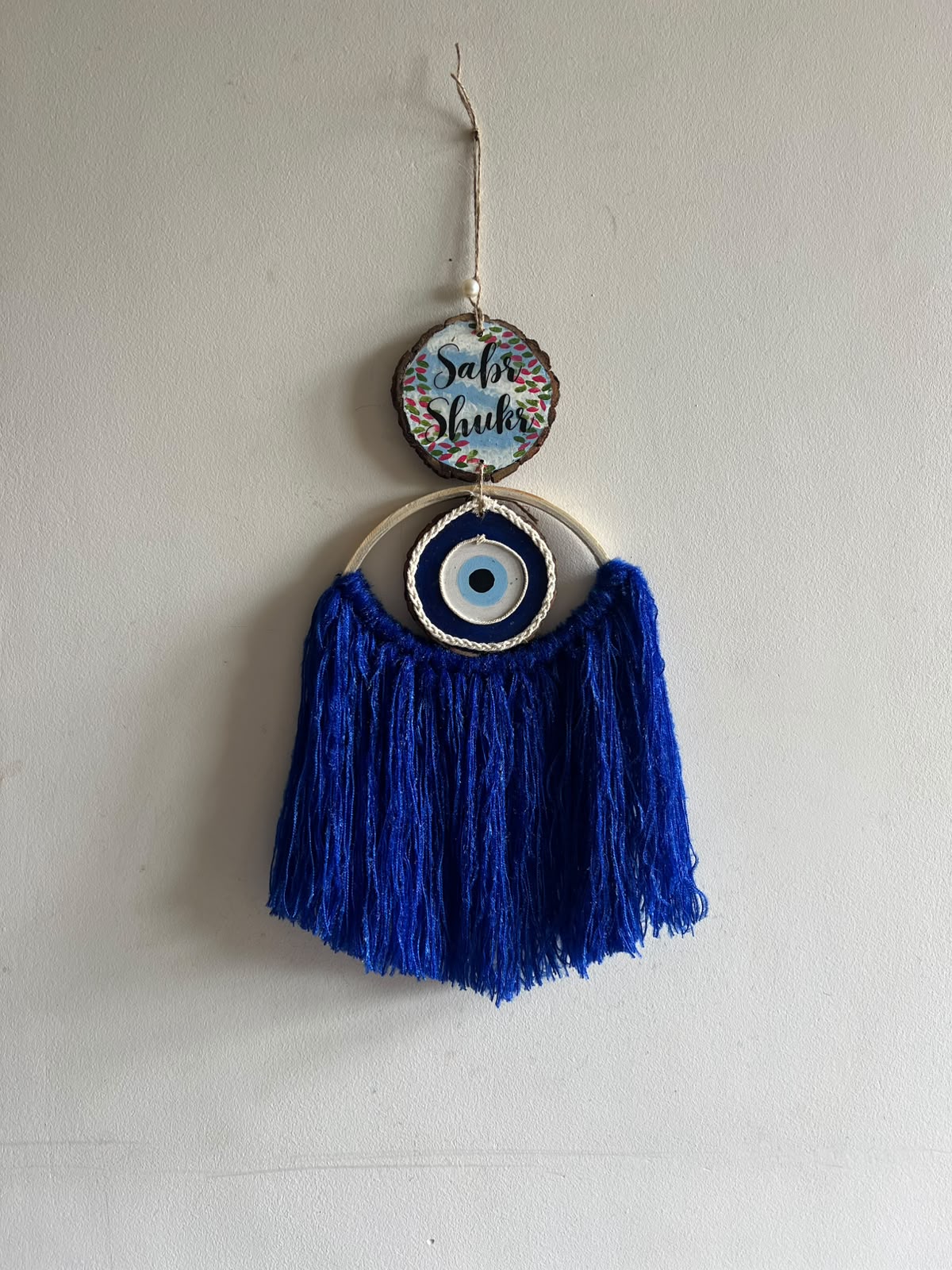 Sabr Shukr Evil Eye Macramé (dark blue) Hanging
