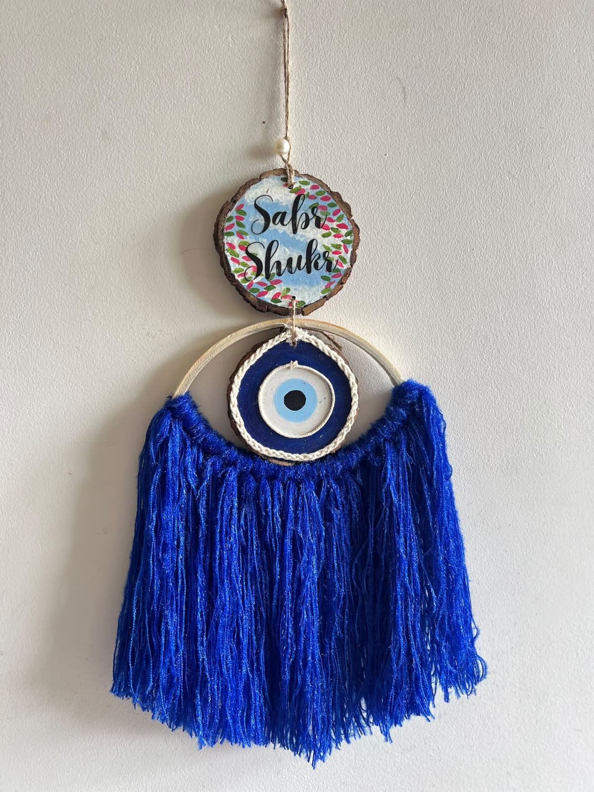 Sabr Shukr Evil Eye Macramé (dark blue) Hanging