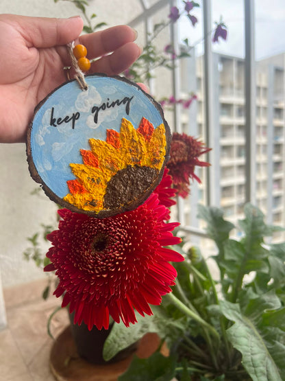 Keep Going – Handmade Embossed Sunflower Hanging