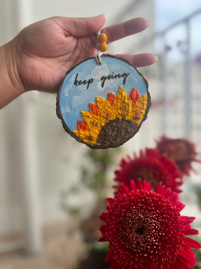 Keep Going – Handmade Embossed Sunflower Hanging