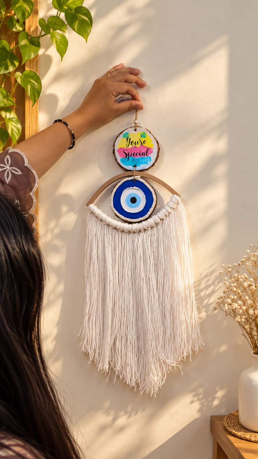 Your Wall, Your Charm – Personalized evil eye Macrame Wall Hanging