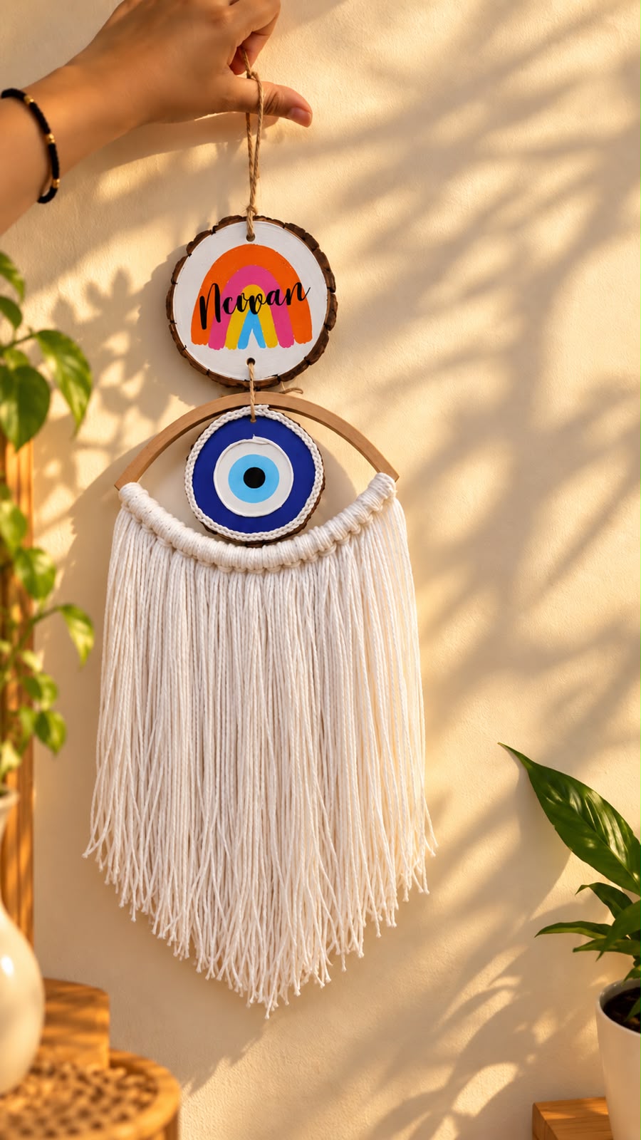 Your Wall, Your Charm – Personalized evil eye Macrame Wall Hanging