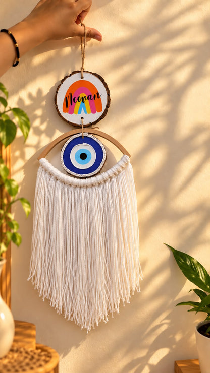 Your Wall, Your Charm – Personalized evil eye Macrame Wall Hanging