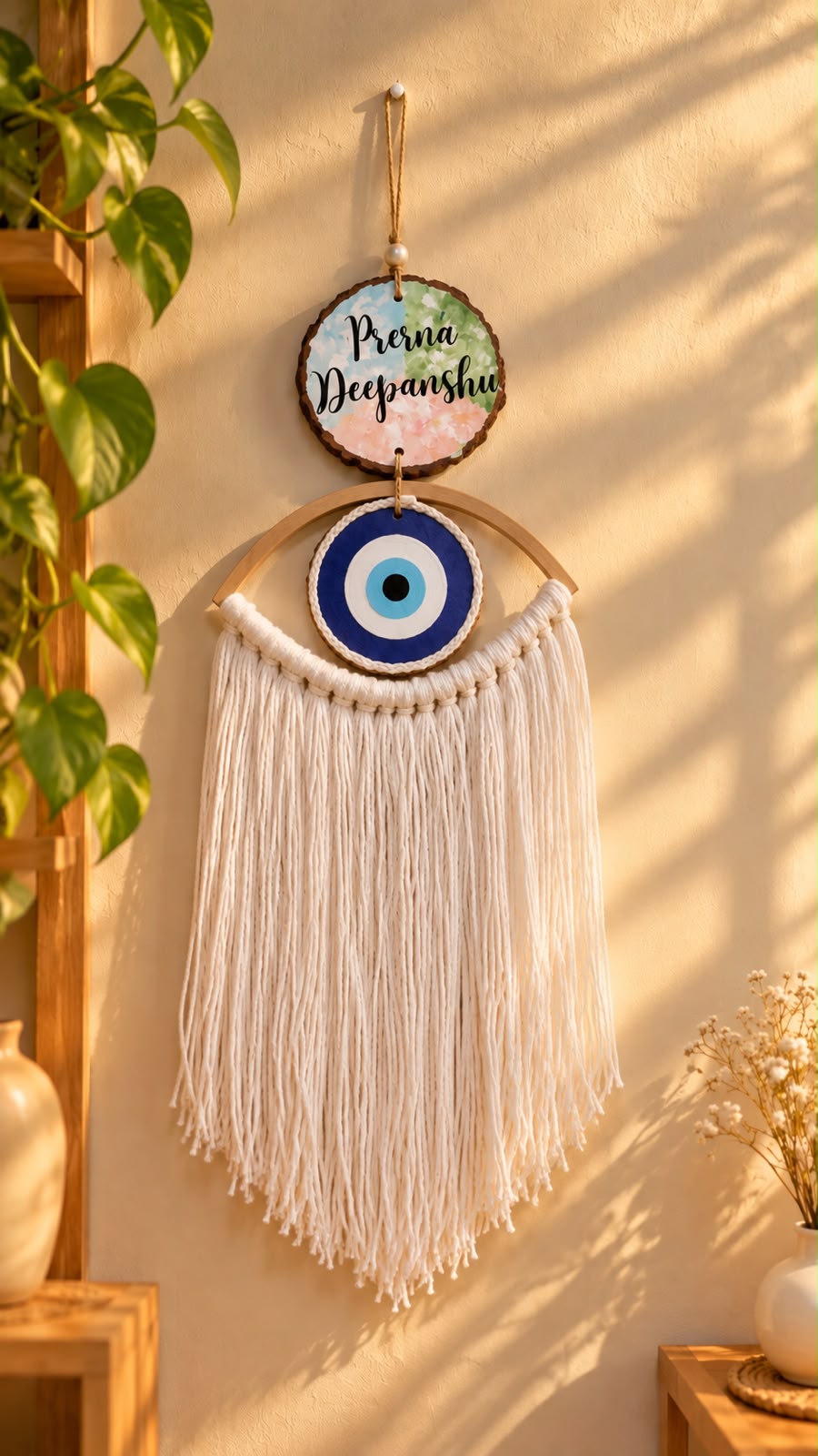 Your Wall, Your Charm – Personalized evil eye Macrame Wall Hanging
