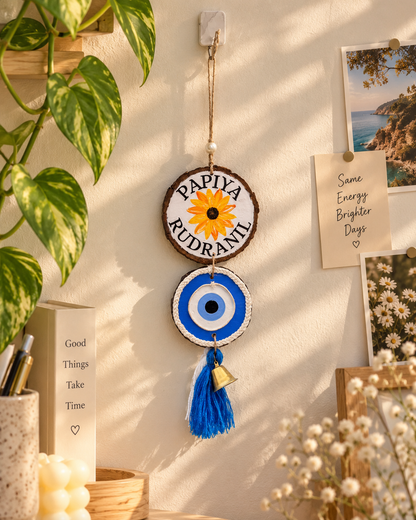 Personalized Name & Evil Eye Hanging – Handmade Wooden Décor