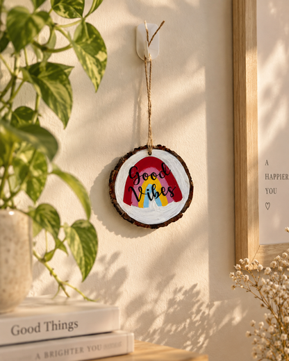 Good Vibes – Rainbow Handmade Wooden Hanging