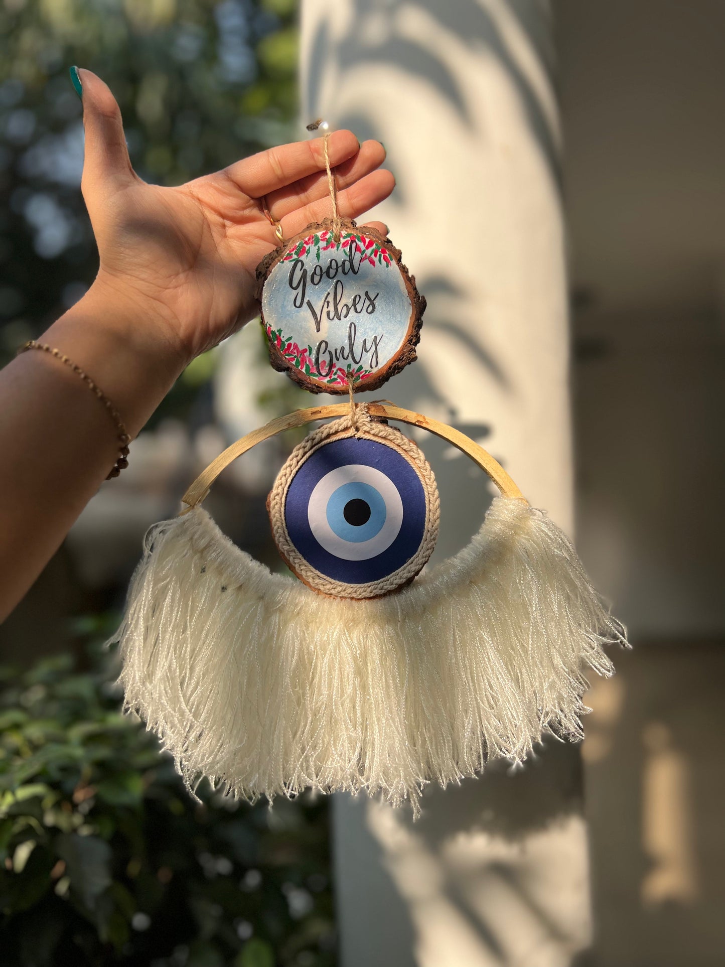 Aesthetic "Good Vibes Only" Macrame Wall Hanging Charm