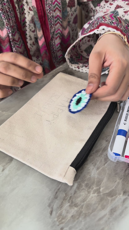 Rakhi Special Gift Combo – Handmade Wooden evil eye and inhale peace- Set with Canvas Pouch