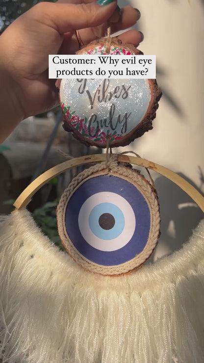 Aesthetic Good Vibes Only Evil Eye Hanging – Handmade Wall Décor